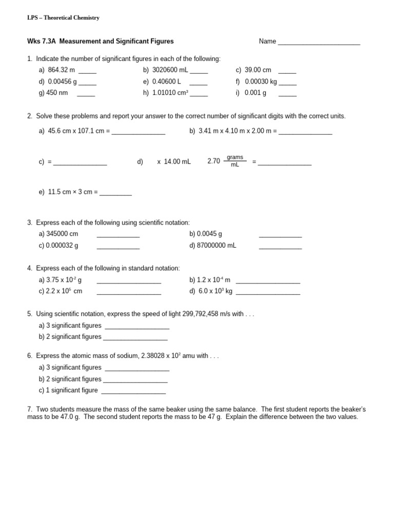 Wks 7.3AB Measurement and Significant Figures-1-1 | PDF | Significant ...