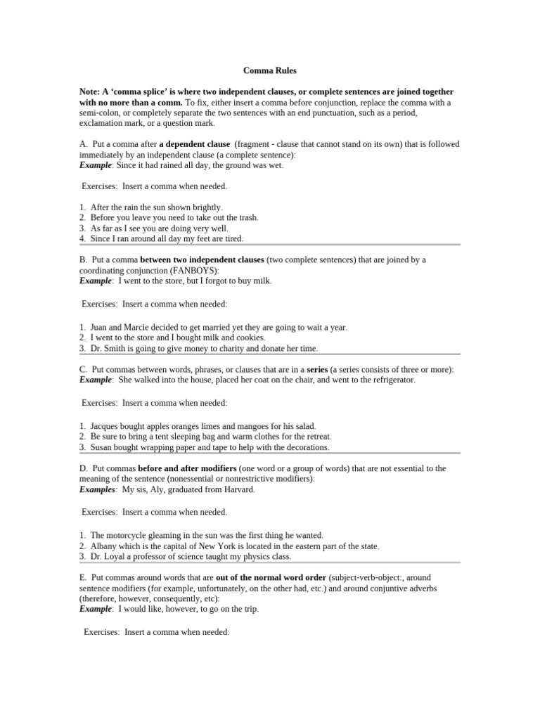 Essential Comma Usage Rules | PDF | Grammar | Syntax