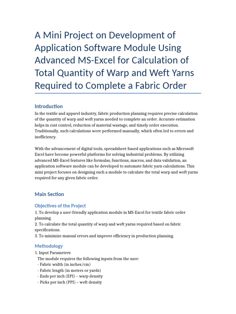 Excel Module for Yarn Calculation in Textiles | PDF | Microsoft Excel ...