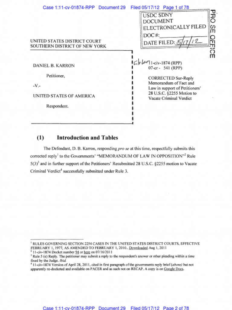 2255 Corrected SurReply Memo of Fact and Law Discovery (Law