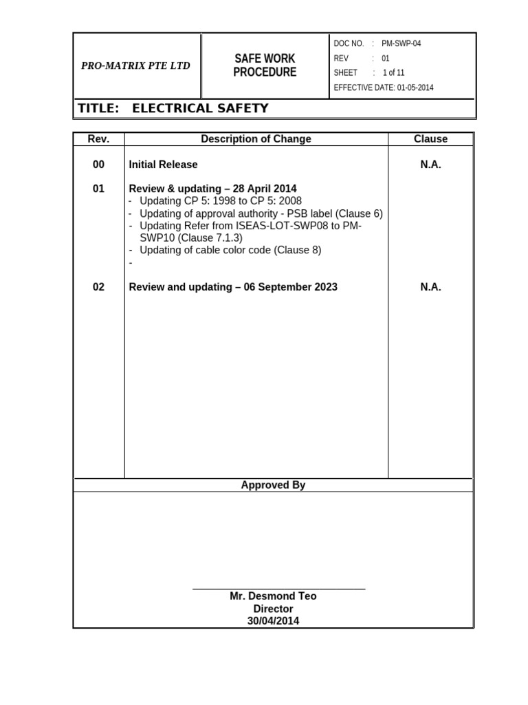 Electrical Safety Work Procedures | PDF | Electromagnetism | Electricity