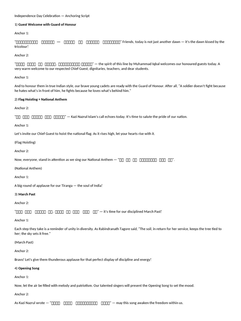 Independence Day Celebration Script | PDF
