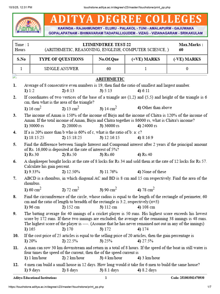 Ltimindtree Test 22 | PDF | Area | Queue (Abstract Data Type)