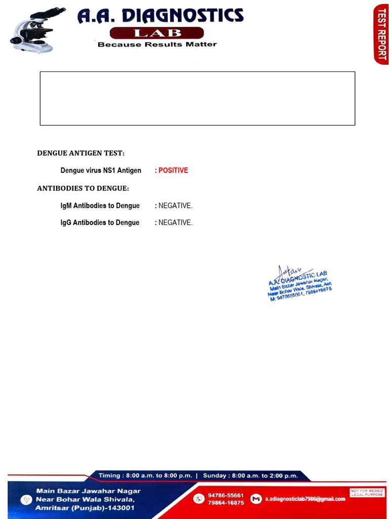 Dengue Positive Test Report | PDF