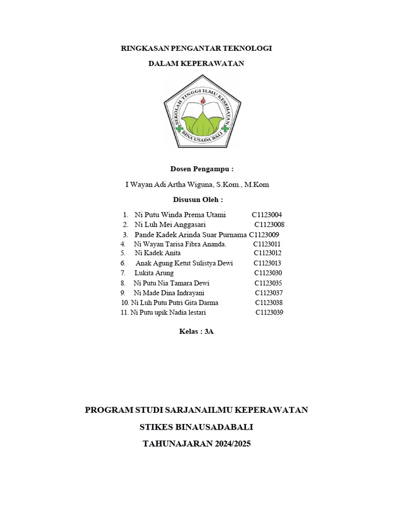 Ringkasan Pengantar Teknologi - Kelompok 2 - 3A | PDF