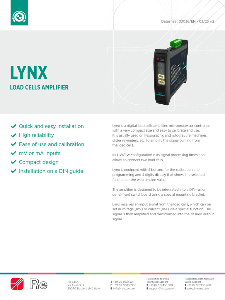 Lynx Digital Load Cells Amplifier Datasheet | PDF | Amplifier | Power ...