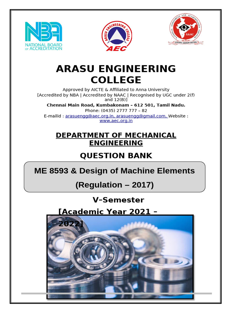 ME 8593 Machine Elements Question Bank | PDF | Strength Of Materials ...