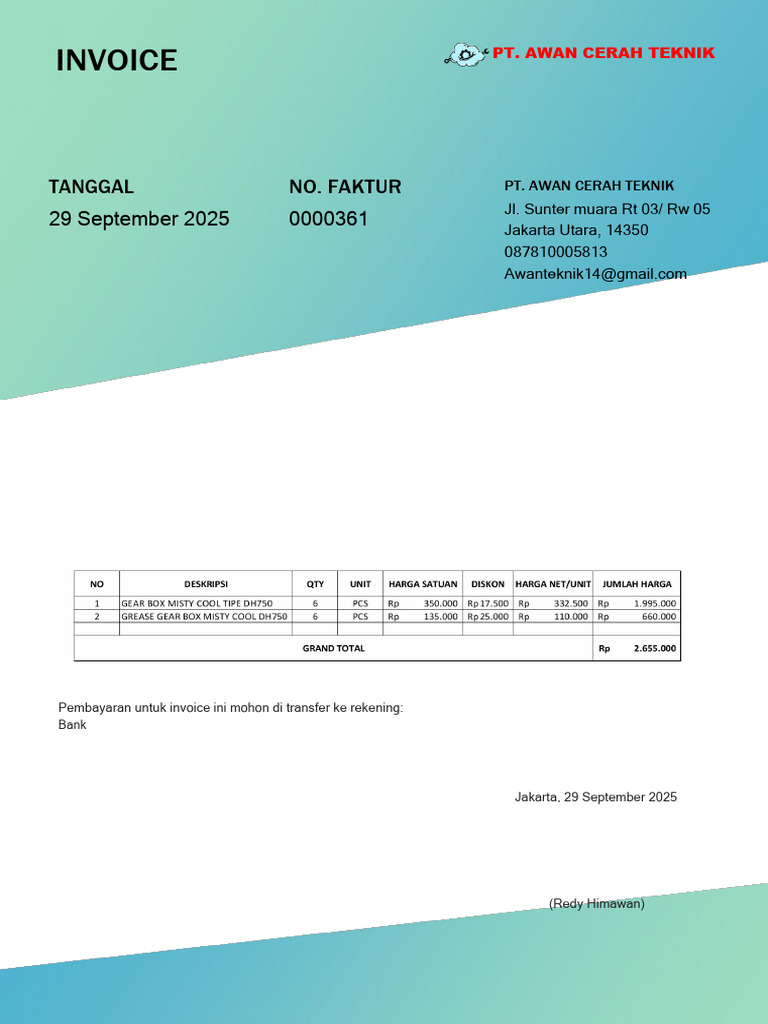 Invoice PT. Awan Cerah Teknik 2025 | PDF