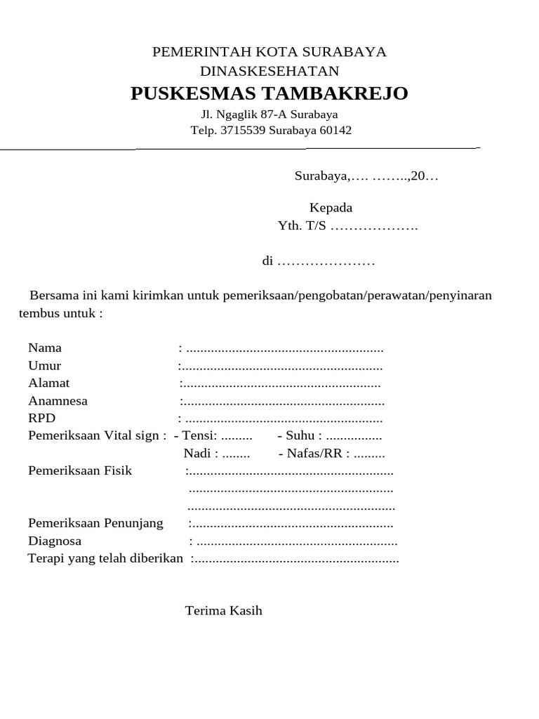Surat Rujukan Medis Puskesmas Surabaya | PDF