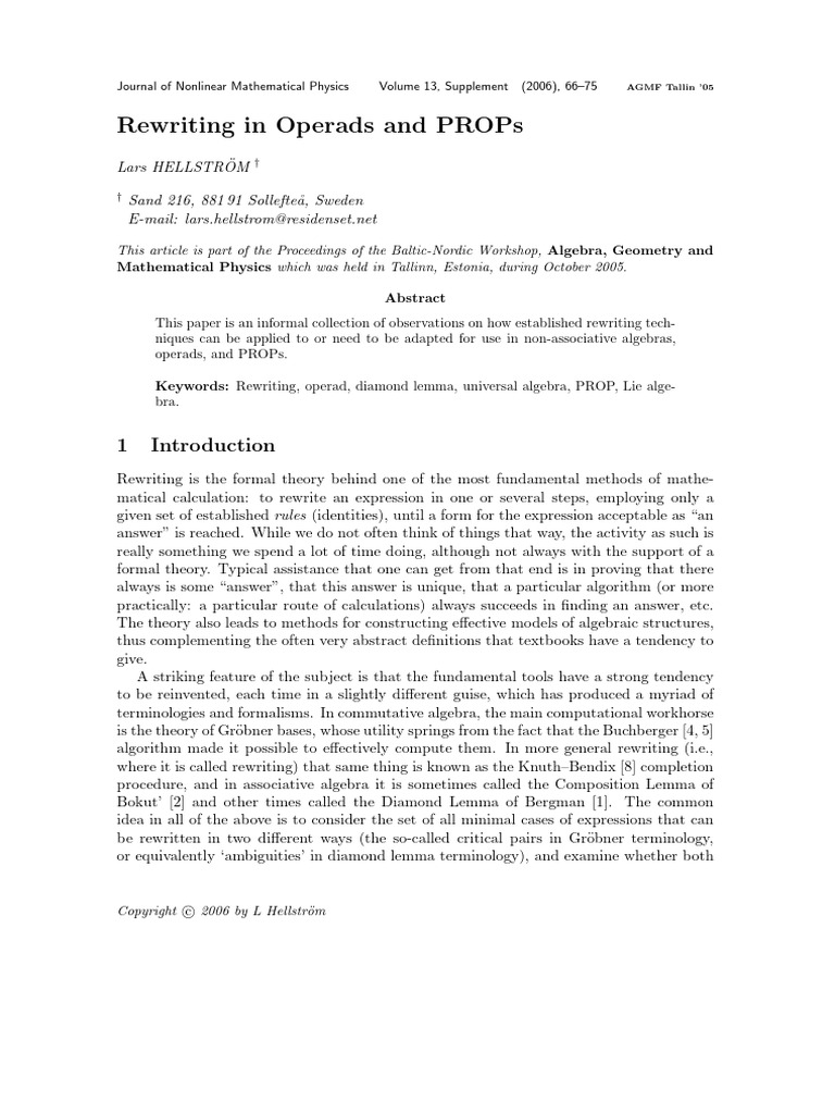 Rewriting Techniques in Operads and PROPs | PDF | Mathematics | Algebra