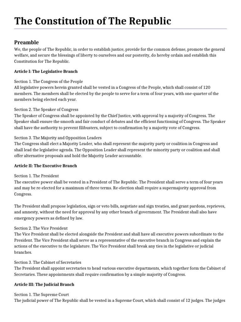 Constitution of The Republic Overview | PDF | Impeachment | Presidents ...