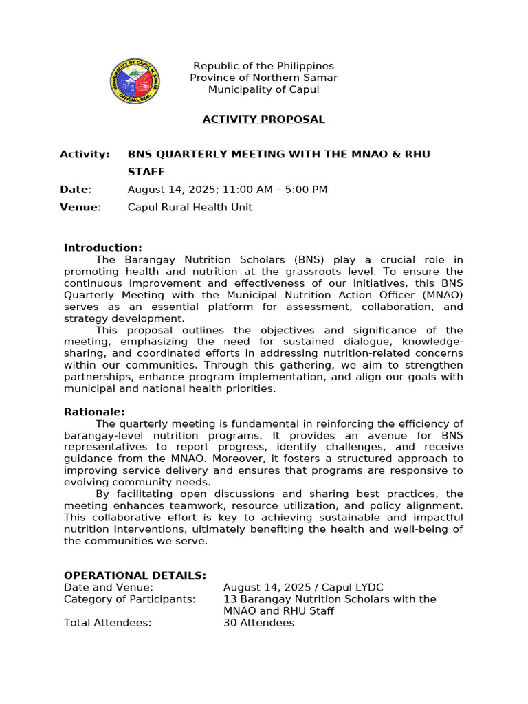BNS Quarterly Meeting Proposal | PDF