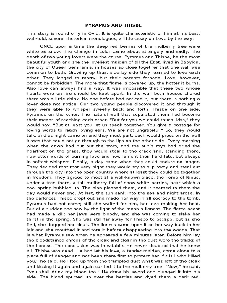Tragic Love of Pyramus and Thisbe | PDF