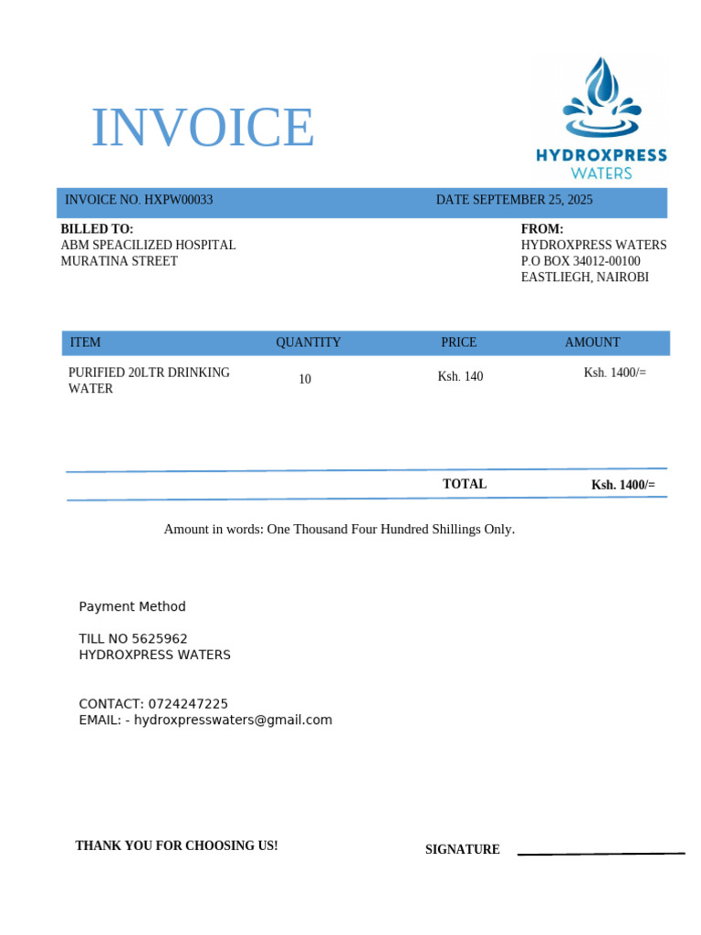 Invoice for Purified Water Supply | PDF