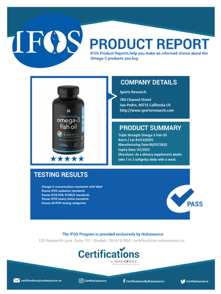 IFOS Report SportsResearch Triple Strength Omega-3, Lot 220391 | PDF ...