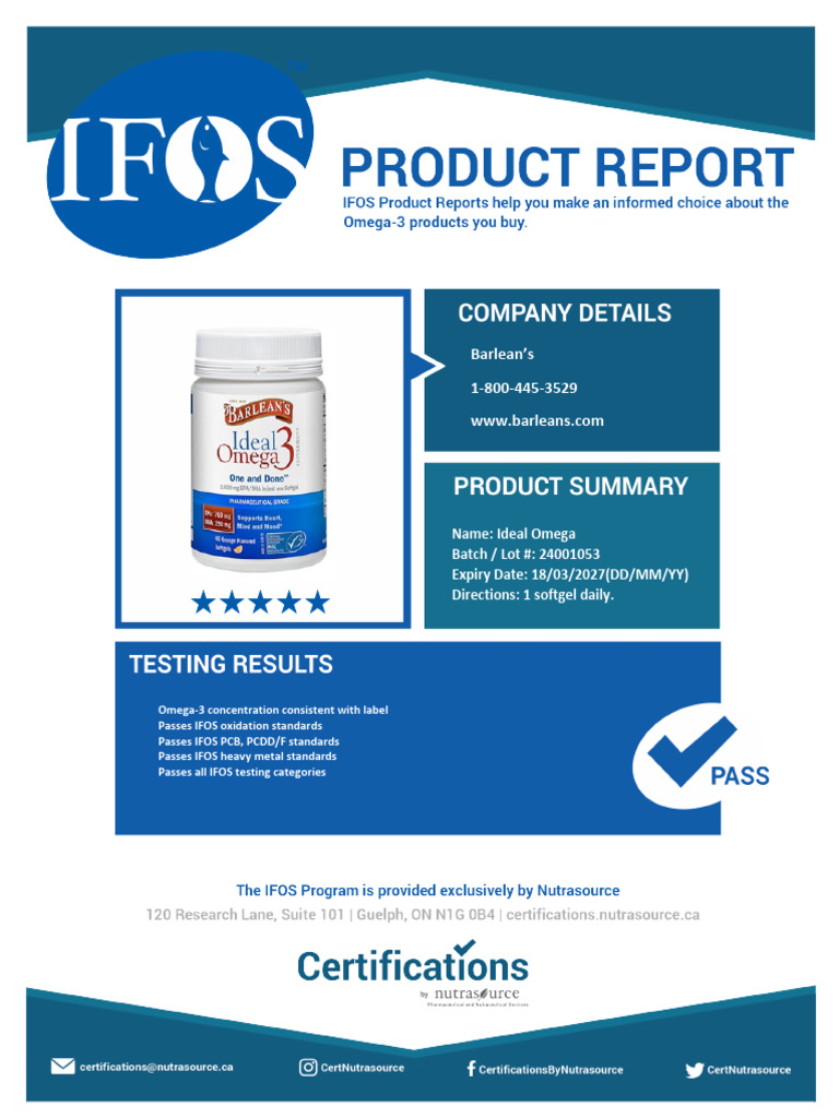 IFOS Report Ideal Omega 3, Lot 24001053 | PDF