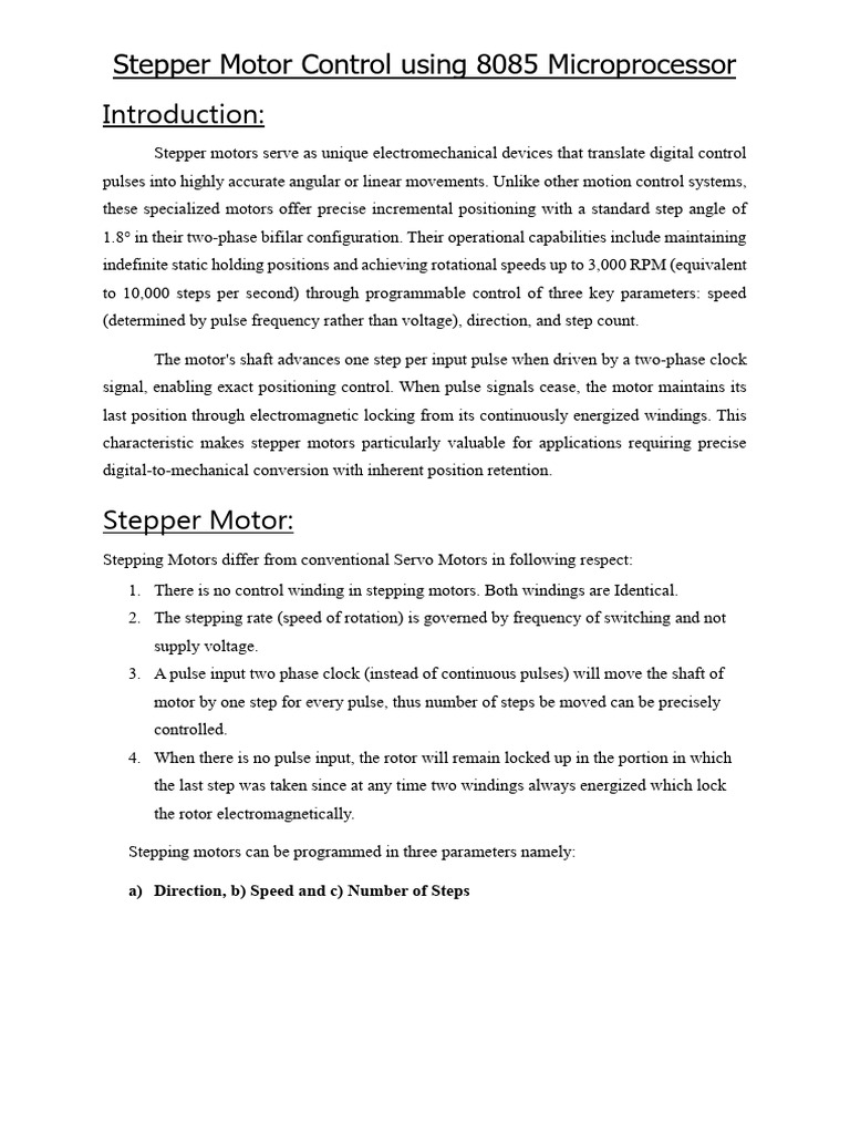 Stepper Motor Control with 8085 Microprocessor | PDF | Electric Motor ...