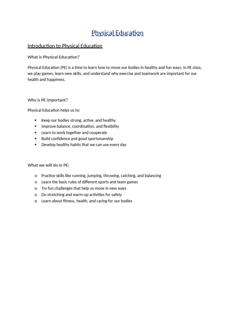 Physical Education Note Year 4 | PDF