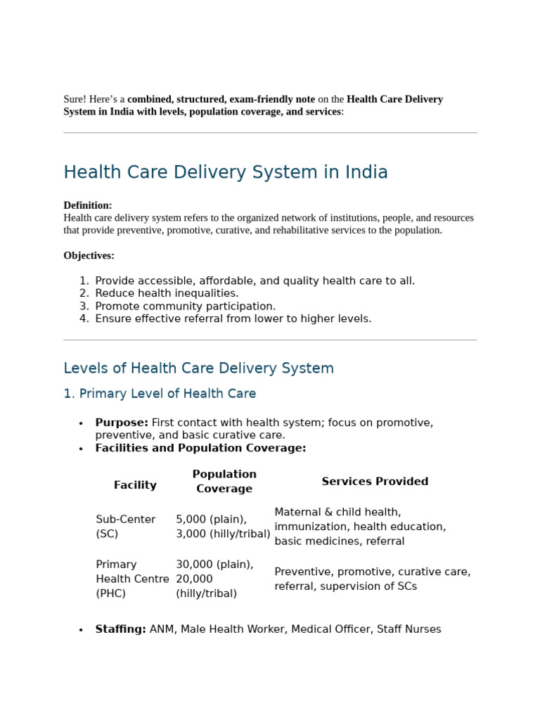 Health Care Delivery System in India | PDF | Health Care | Hospital