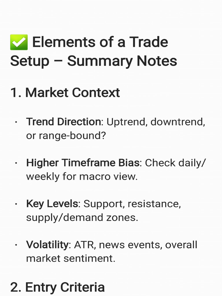 ICT Elements of A Trade Setup - Summary Notes | PDF