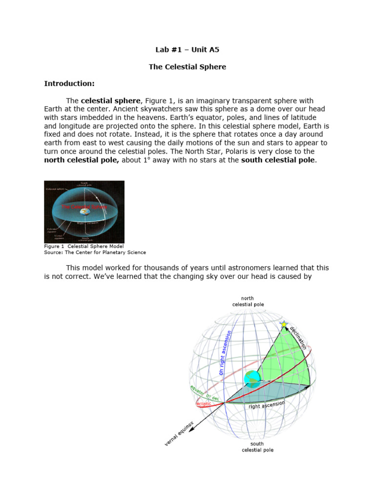Lab 1 Celestial Sphere Unit A5 | PDF | Equator | Latitude