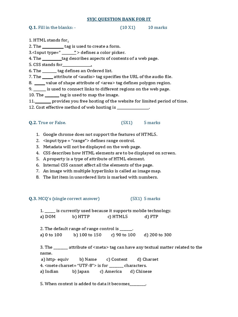 SYJC IT Question Bank and Answers | PDF | World Wide Web | Internet & Web