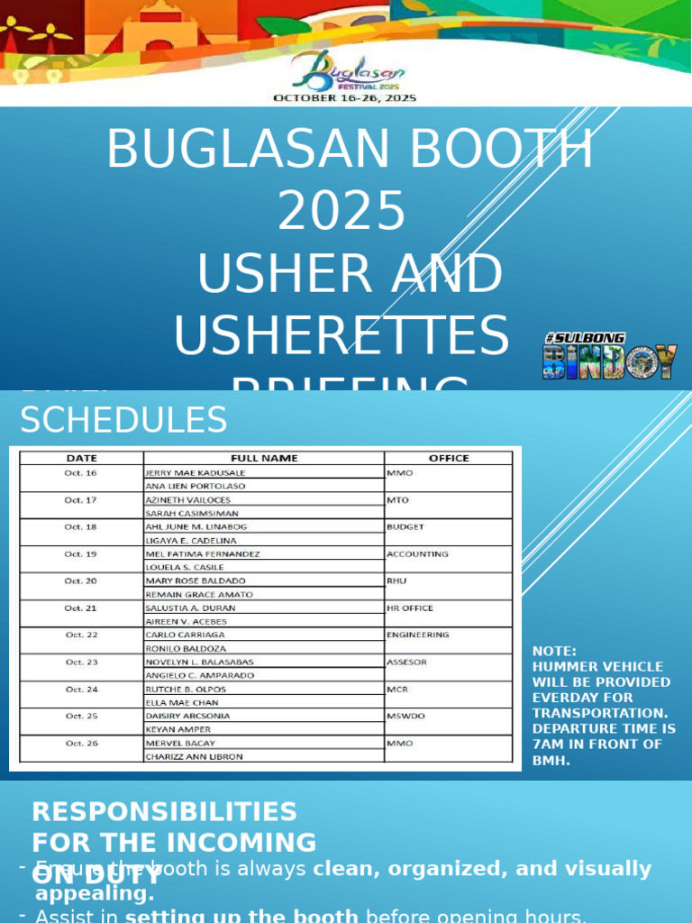 Buglasan 2025 Ushering Guidelines | PDF | Oceanography