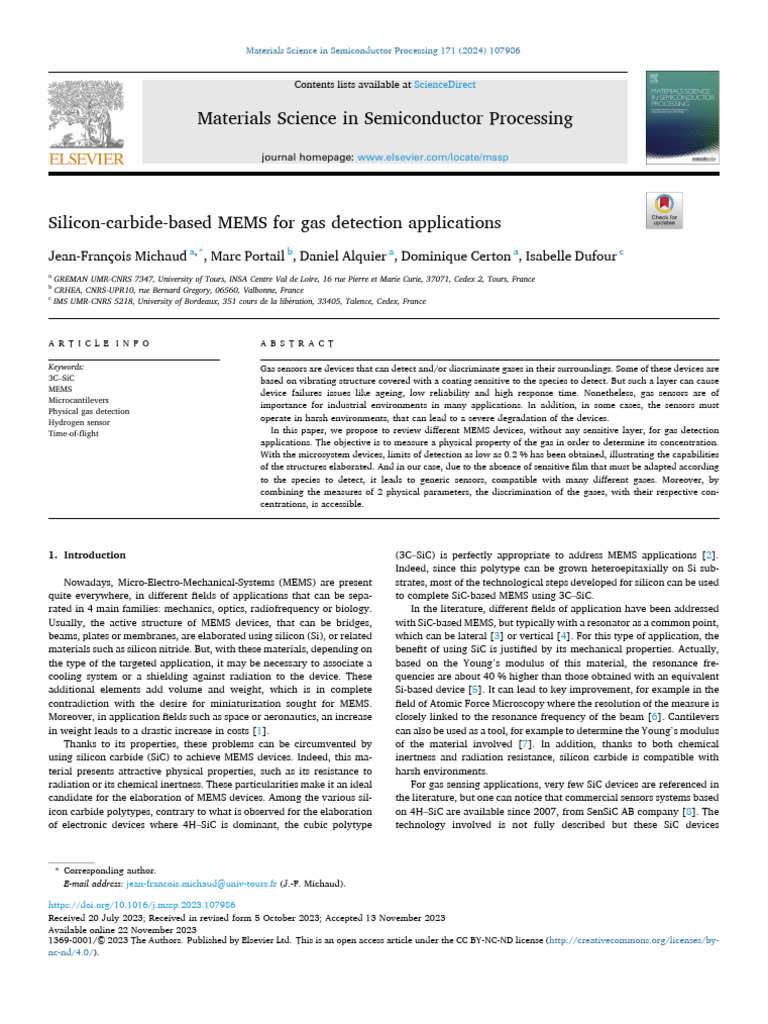 Silicon Carbide Based MEMS For Gas Detec - 2024 - Materials Science in ...