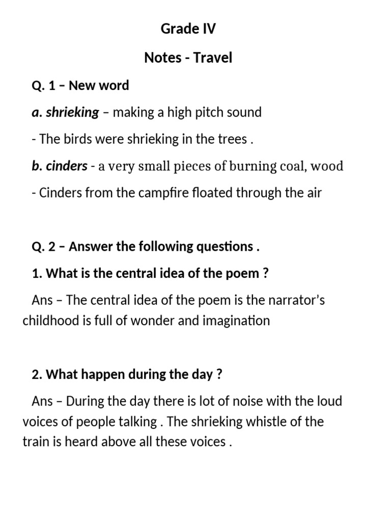Grade IV Travel Poem Analysis Notes | PDF