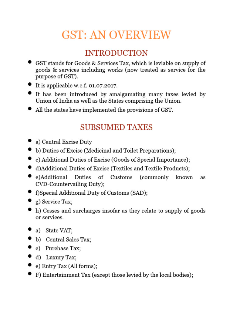 GST Overview: Key Features and Impacts | PDF | Taxes | Excise