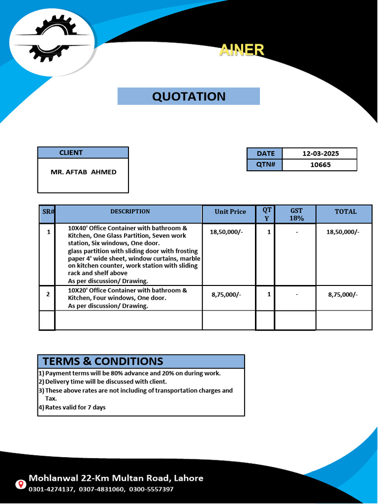 Ahsan Engineering Container Quotation | PDF | Door | Building Engineering