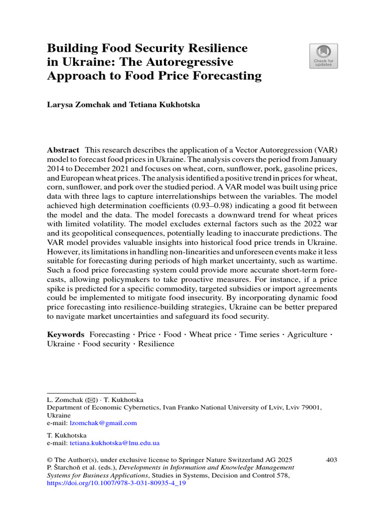 Building Food Security Resilience in Ukraine - The Autoregressive ...