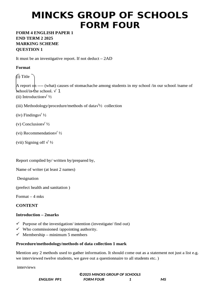 Form 4 English Paper 1 Marking Scheme | PDF