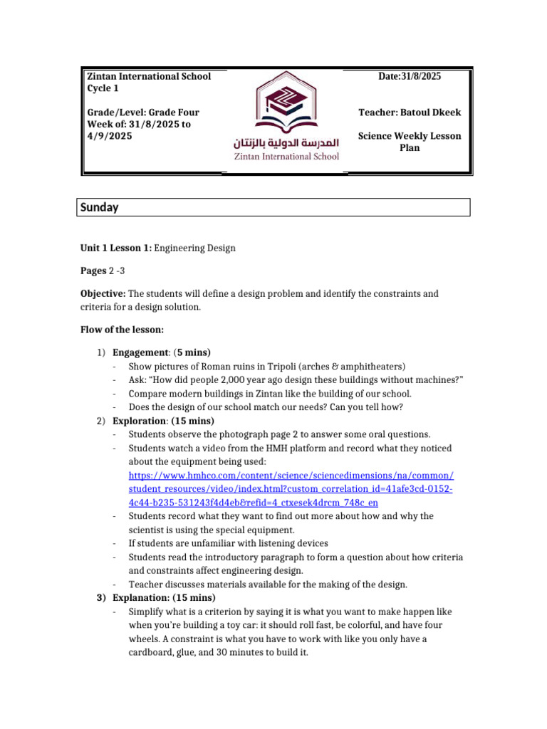 Grade 4 Science Weekly Lesson Plan | PDF