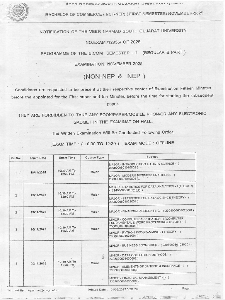 Bcom Sem 1 Univ Exam Nov 2025 | PDF