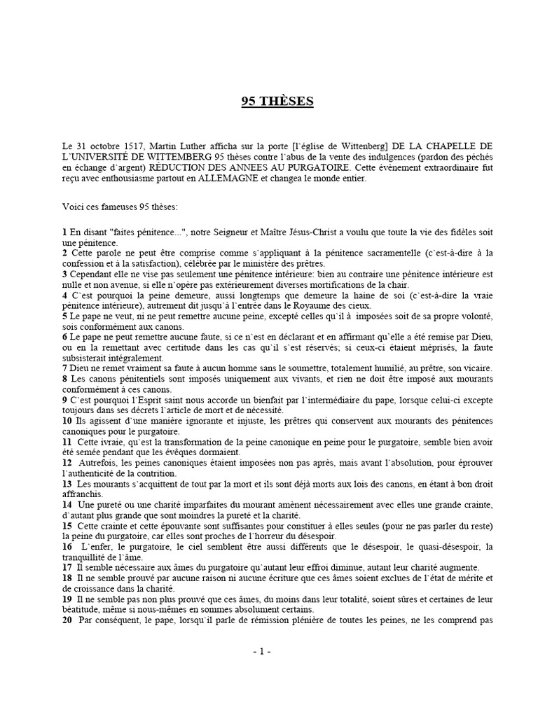 95 Thèses de Luther sur les Indulgences | PDF | Indulgence ...