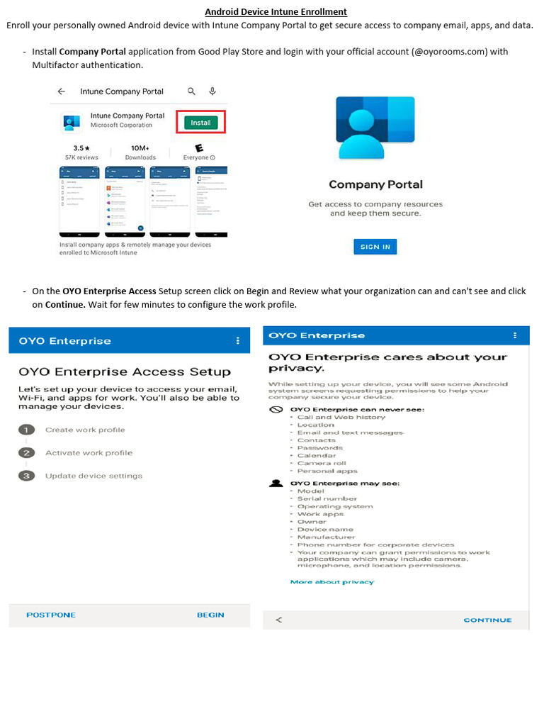 Android Device Intune Enrollment | PDF