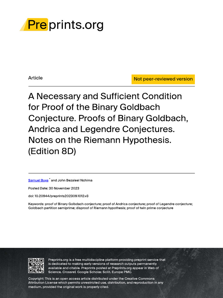 Proof of Binary Goldbach Conjecture | PDF | Prime Number | Arithmetic