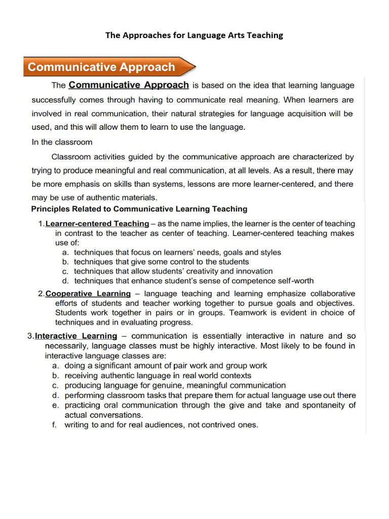 The Approaches For Language Arts Teaching 1 | PDF
