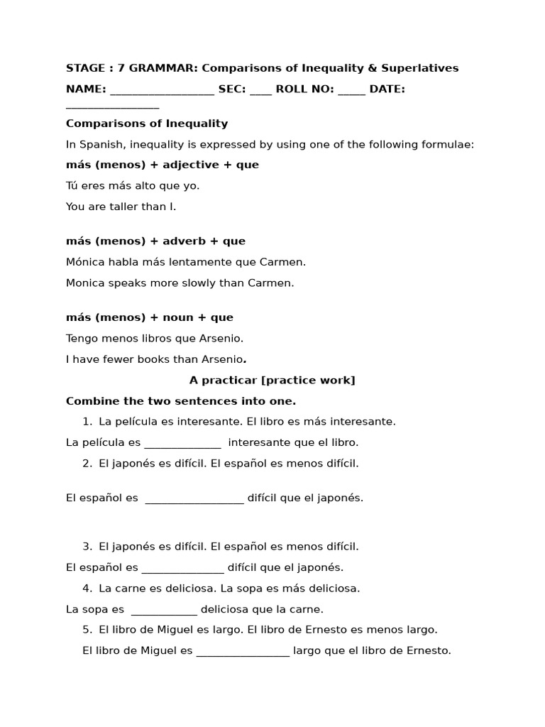 Comparaciones y Superlativos en Español | PDF