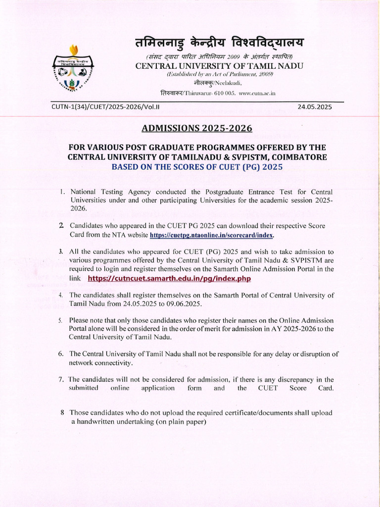 CUET PG 2025 Admission Notice | PDF | Higher Education | Student ...