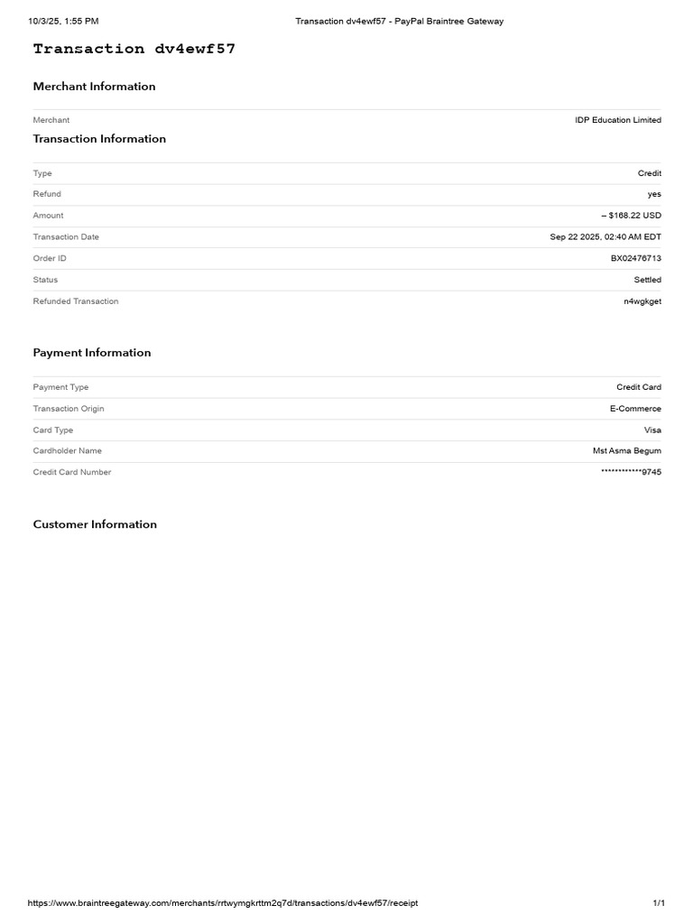Credit Card Refund Transaction Details | PDF