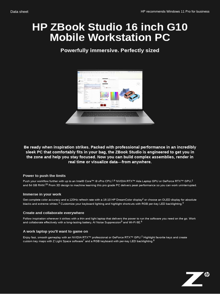 HP ZBook Studio G10 Mobile Workstation | PDF | Windows 10 | Graphics ...