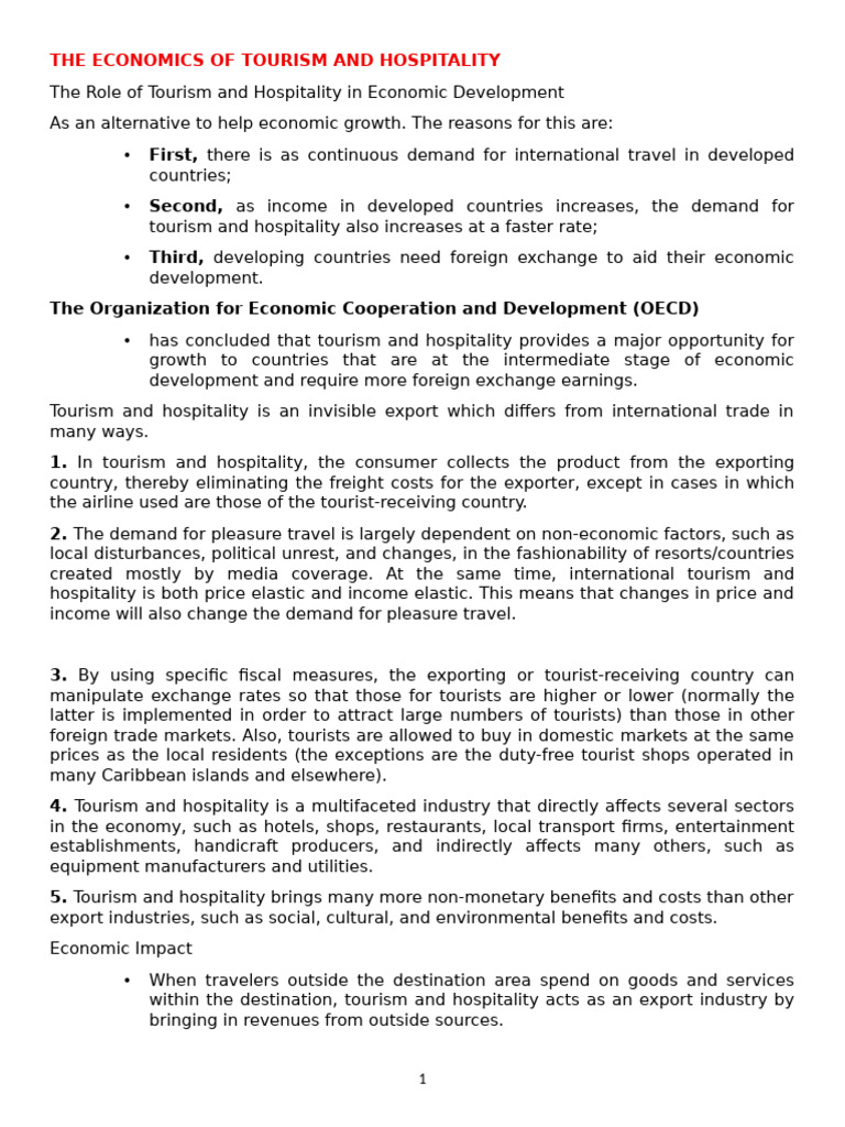 The Economics of Tourism and Hospitality | PDF | Fiscal Multiplier ...