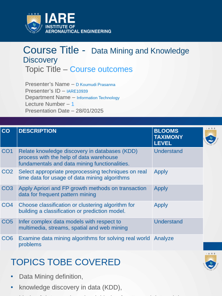 Data Mining Course Outcomes Overview | PDF | Databases | Data Mining