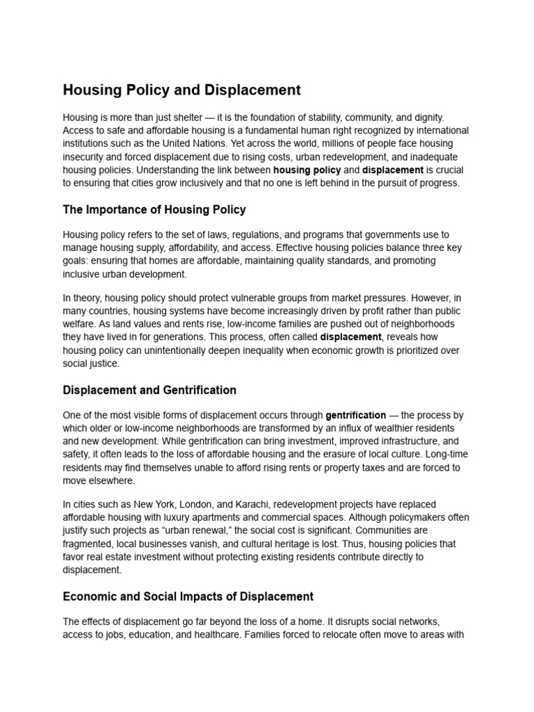 Housing Policy's Role in Displacement | PDF | Public Housing ...