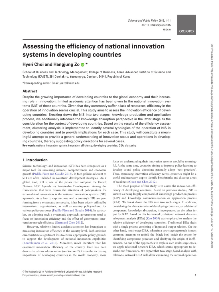 Innovation Efficiency in Developing Countries | PDF | Innovation ...