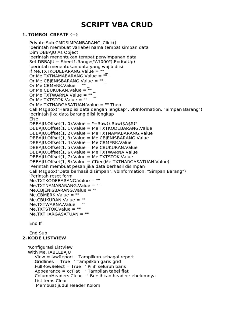 Script Vba Crud | PDF