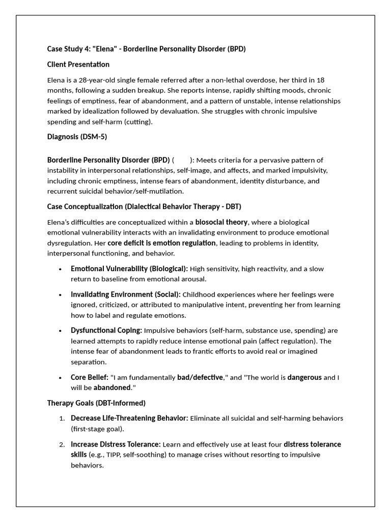 BPD Case Study: Elena's DBT Treatment | PDF | Dialectical Behavior ...