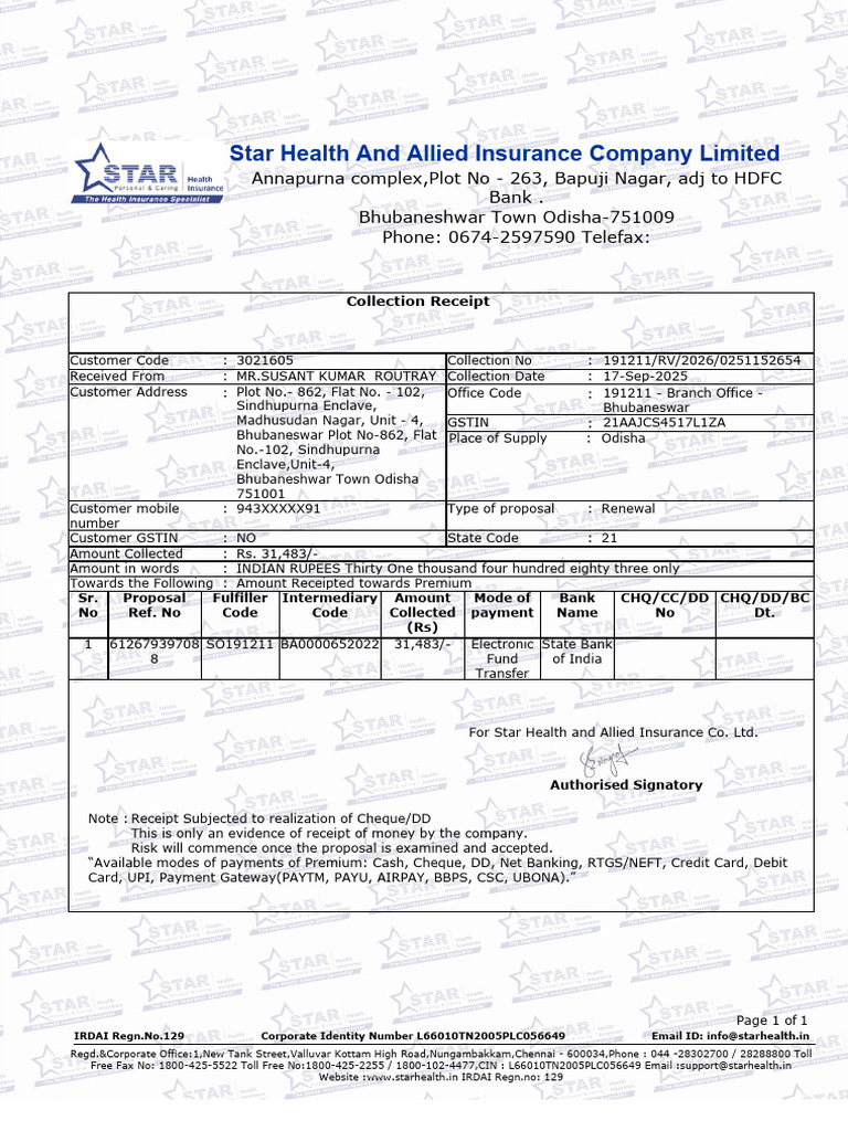 Collection Receipt for Insurance Premium | PDF | Payments | Personal ...
